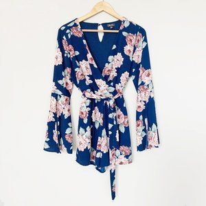 V Neck Blue and Pink Floral Romper - Small
